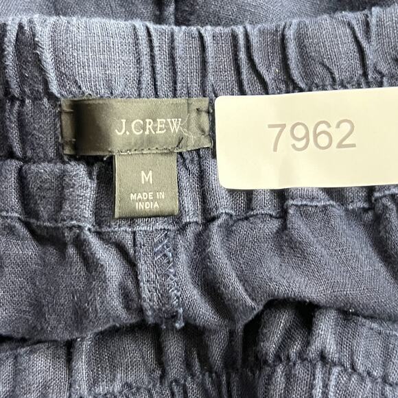 J.Crew Pants Women's Size M Navy 100% Linen Wide Leg Drawstring Pockets Relaxed - Picture 7 of 9